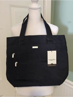 NWT baggallini Black Everyday Tote Bag Over Shoulder Pockets Travel Carry On